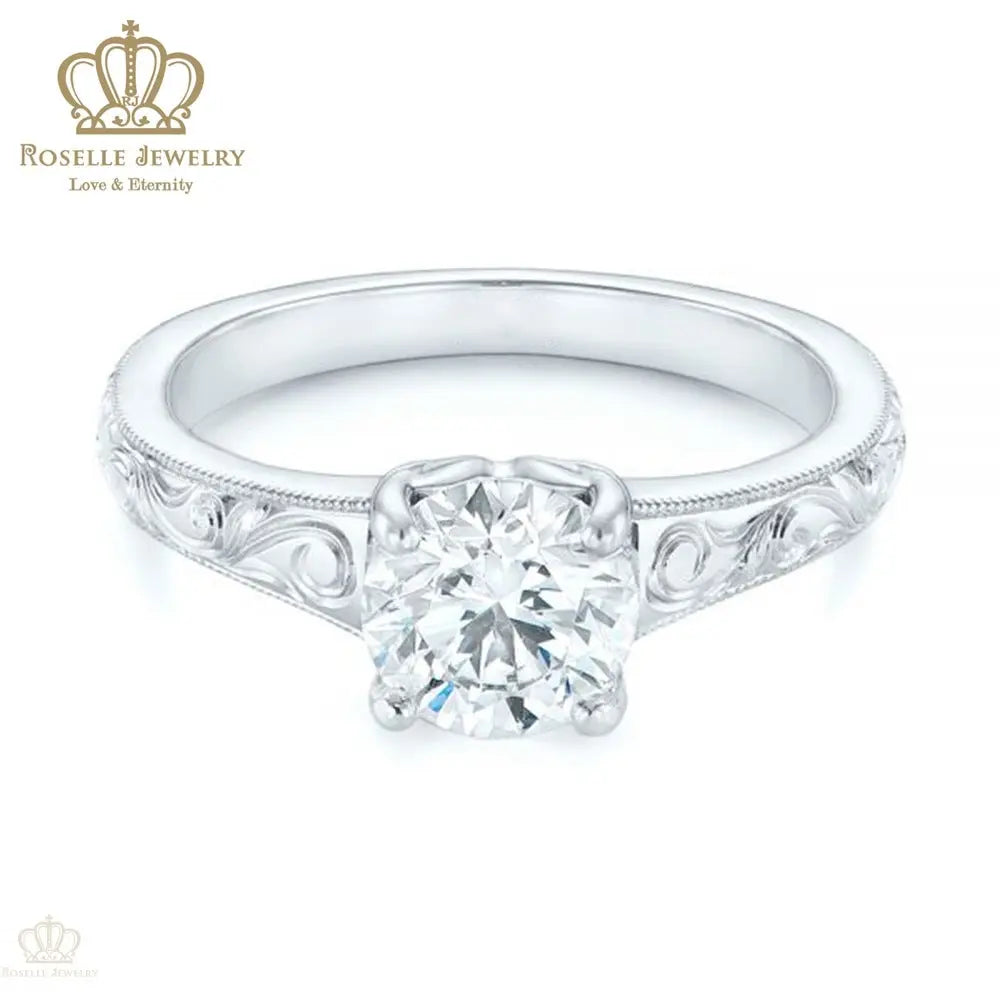CHARLISA™ Hand Engraved Solitaire Diamond Engagement Ring- EC003 - Roselle Jewelry