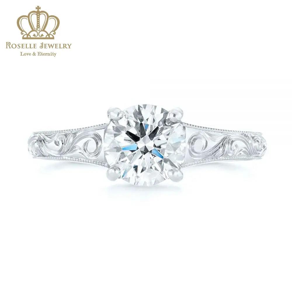 CHARLISA™ Hand Engraved Solitaire Diamond Engagement Ring- EC003 - Roselle Jewelry
