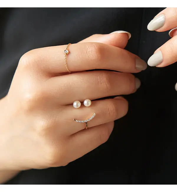 18K Light Luxury Round Smile Chain Rings - LR8 - Roselle Jewelry