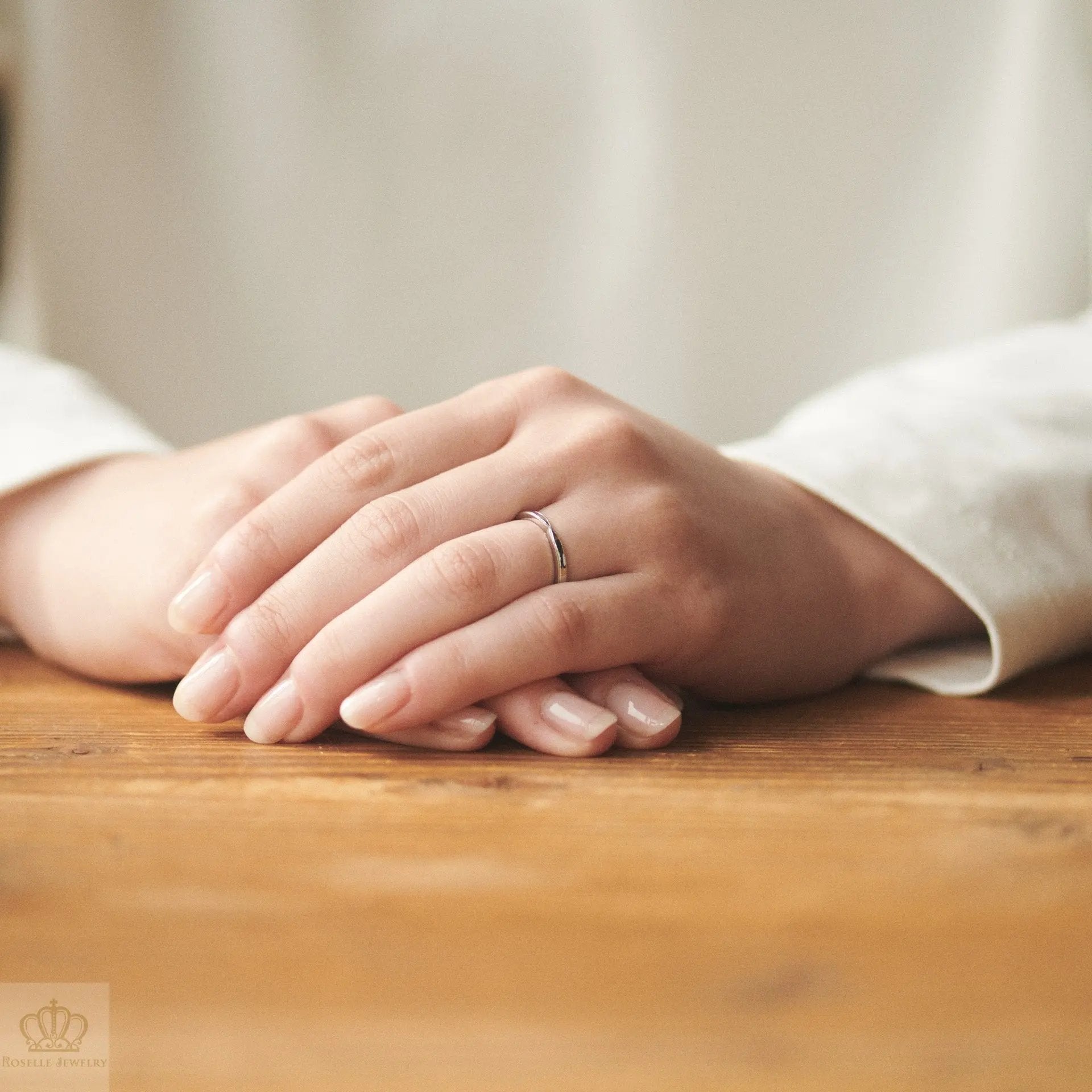 Japanese Style Ribbon Unique Couple Diamond Wedding Ring Set - WM23 - Roselle Jewelry