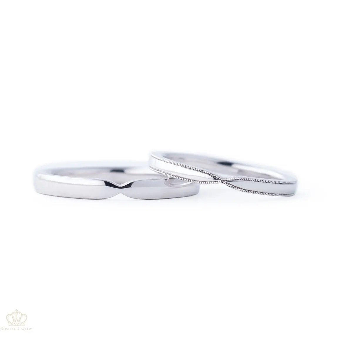 Japanese Style Ribbon Unique Couple Diamond Wedding Ring Set - WM23 - Roselle Jewelry