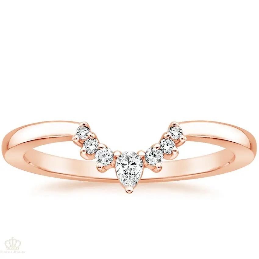 0.10CTW Lunette Diamond V Shape Wedding Band Ring - LR32 - Roselle Jewelry