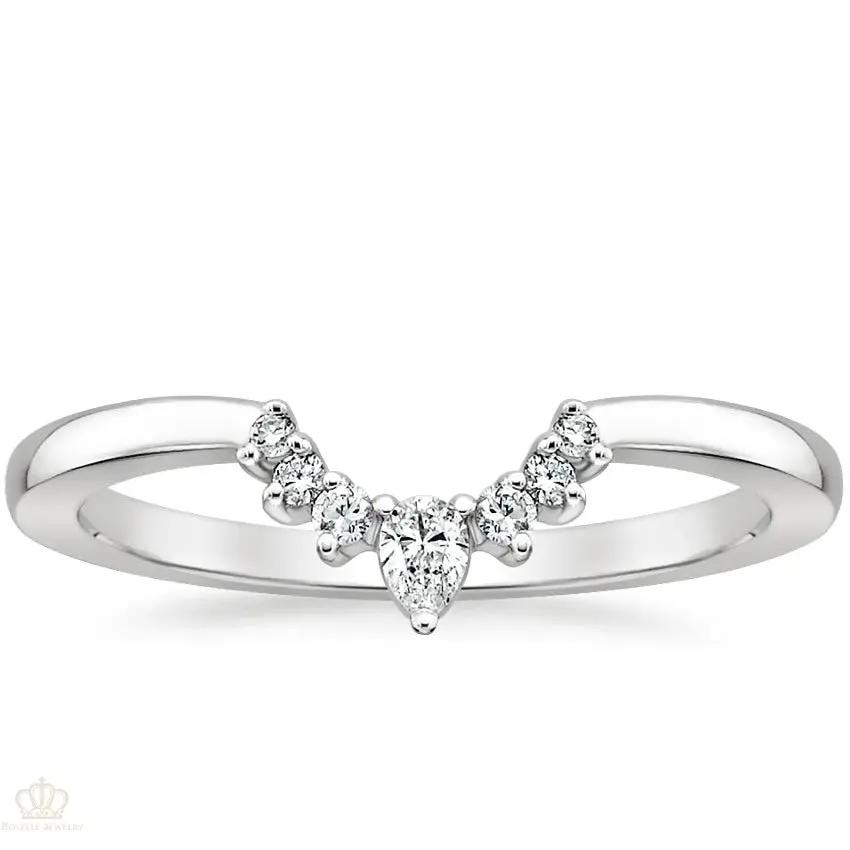 0.10CTW Lunette Diamond V Shape Wedding Band Ring - LR32 - Roselle Jewelry