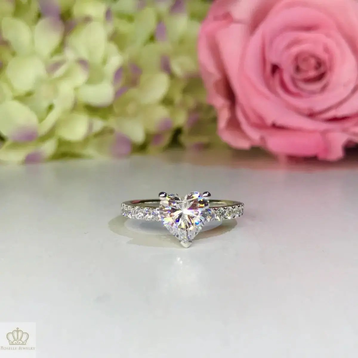 Heart Shape Side Stone Engagement Ring - HR1 - Roselle Jewelry