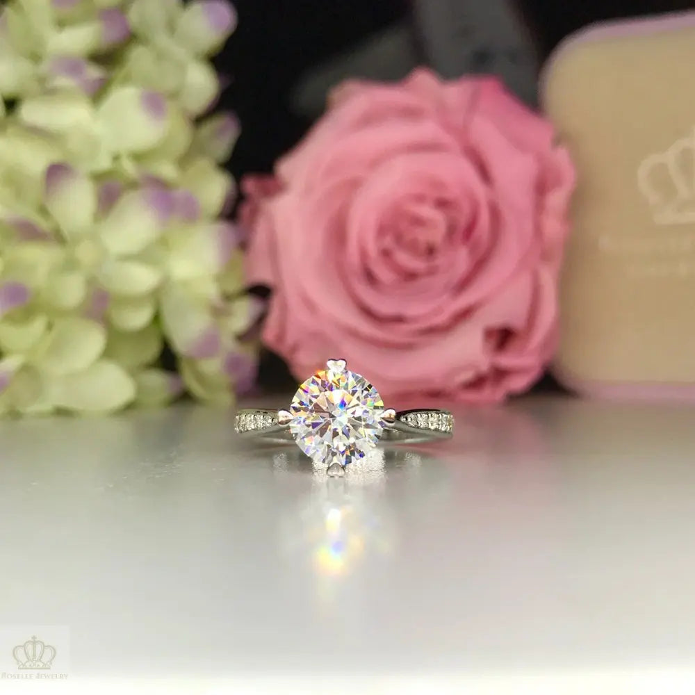 Heart Shape Four Prong Side Stone Engagement Ring -T13 - Roselle Jewelry