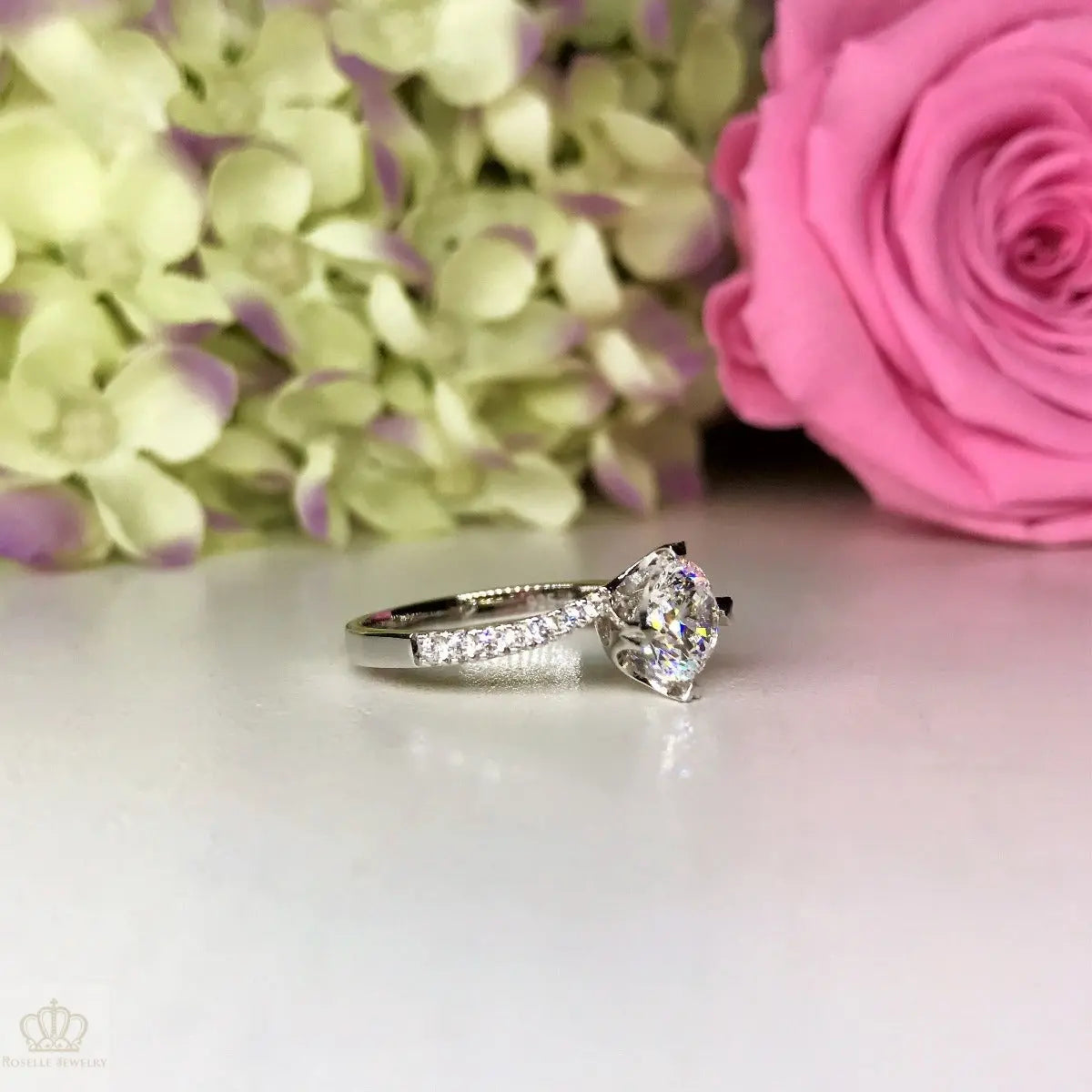 Side Stone Twisted Engagement Ring - T11 - Roselle Jewelry