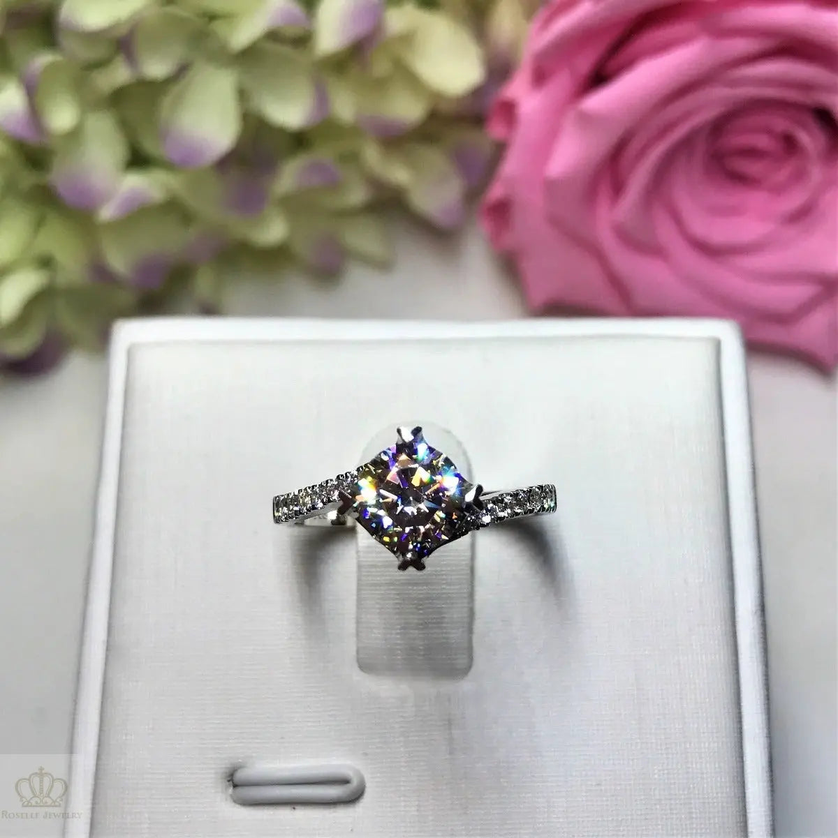 Side Stone Twisted Engagement Ring - T11 - Roselle Jewelry