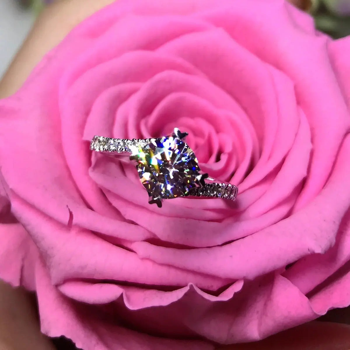 Side Stone Twisted Engagement Ring - T11 - Roselle Jewelry