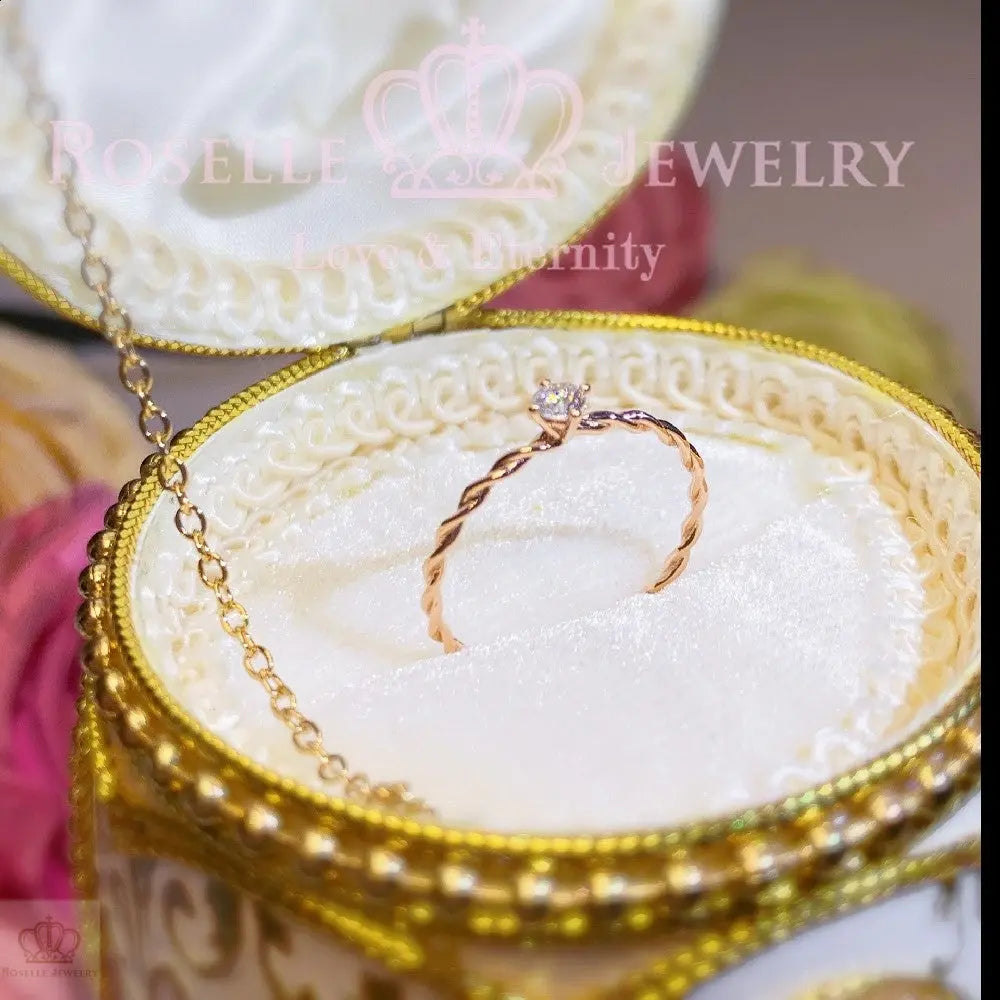 Stackable 0.10CT Twist Solitaire Diamond Ring - LR2 - Roselle Jewelry