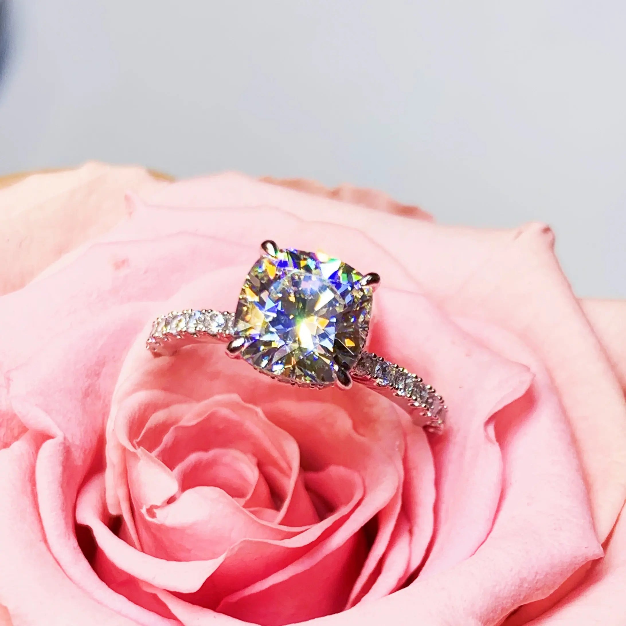 Cushion Cut Side Stone Engagement Ring TC3 Roselle Jewelry cushion-cut-side-stone-engagement-ring-tc3-roselle-jewelry