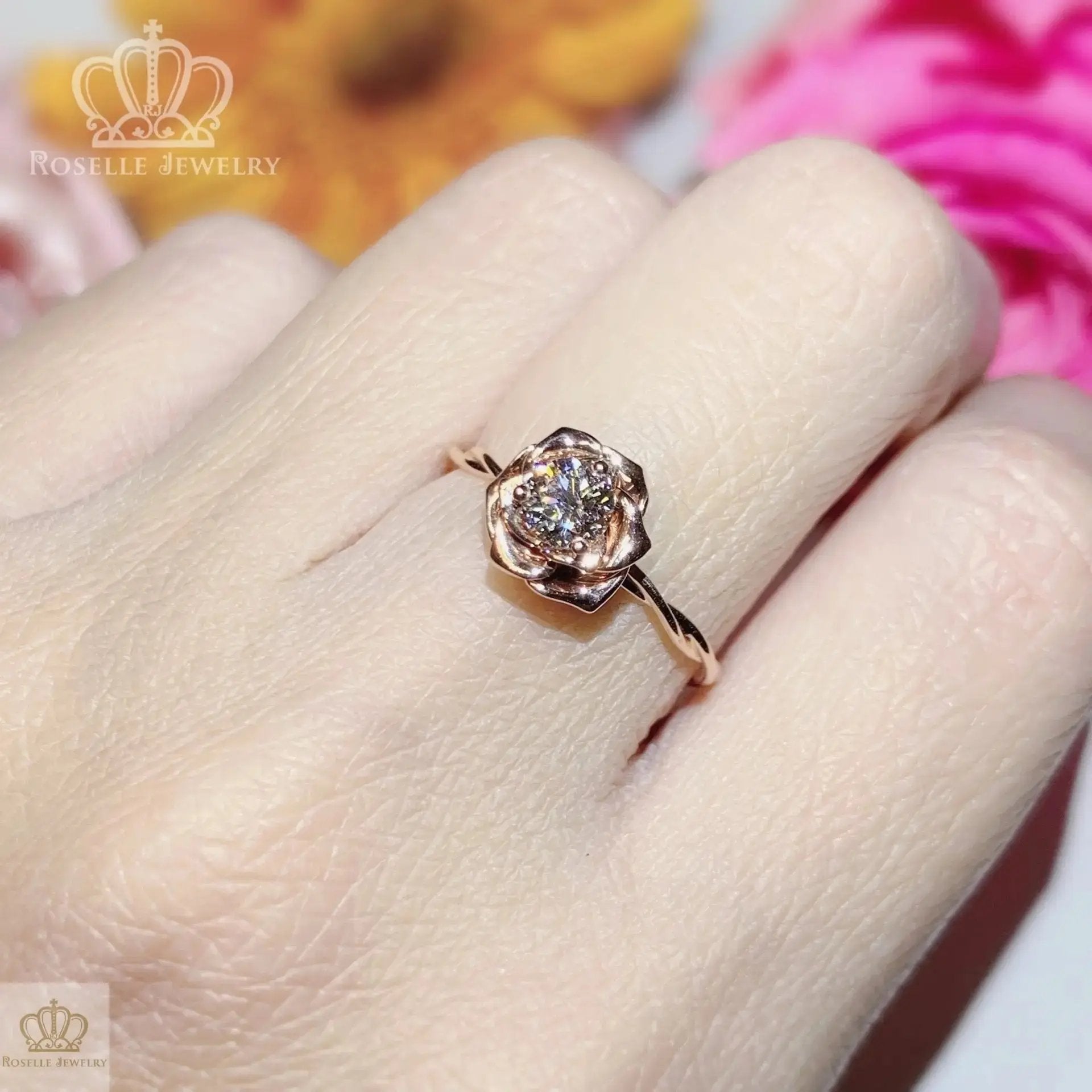 0.30CT Floral Rose Solitaire Engagement Ring - LGR012 - Roselle Jewelry