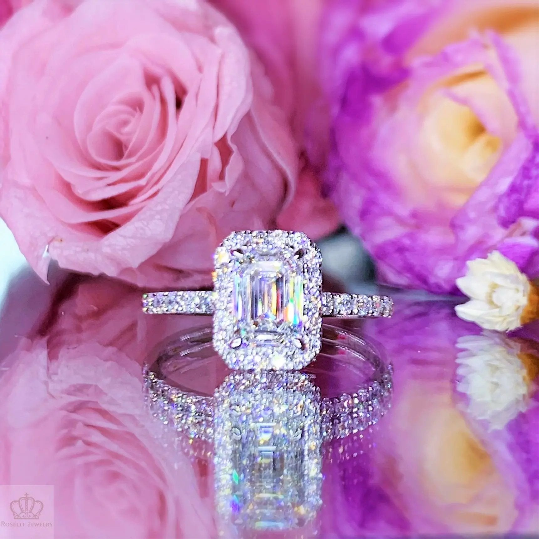 1 40CTW Emerald Cut Grown With Side Stone Halo Engagement Diamond Ring 1-40ctw-emerald-cut-grown-with-side-stone-halo-engagement-diamond-ring
