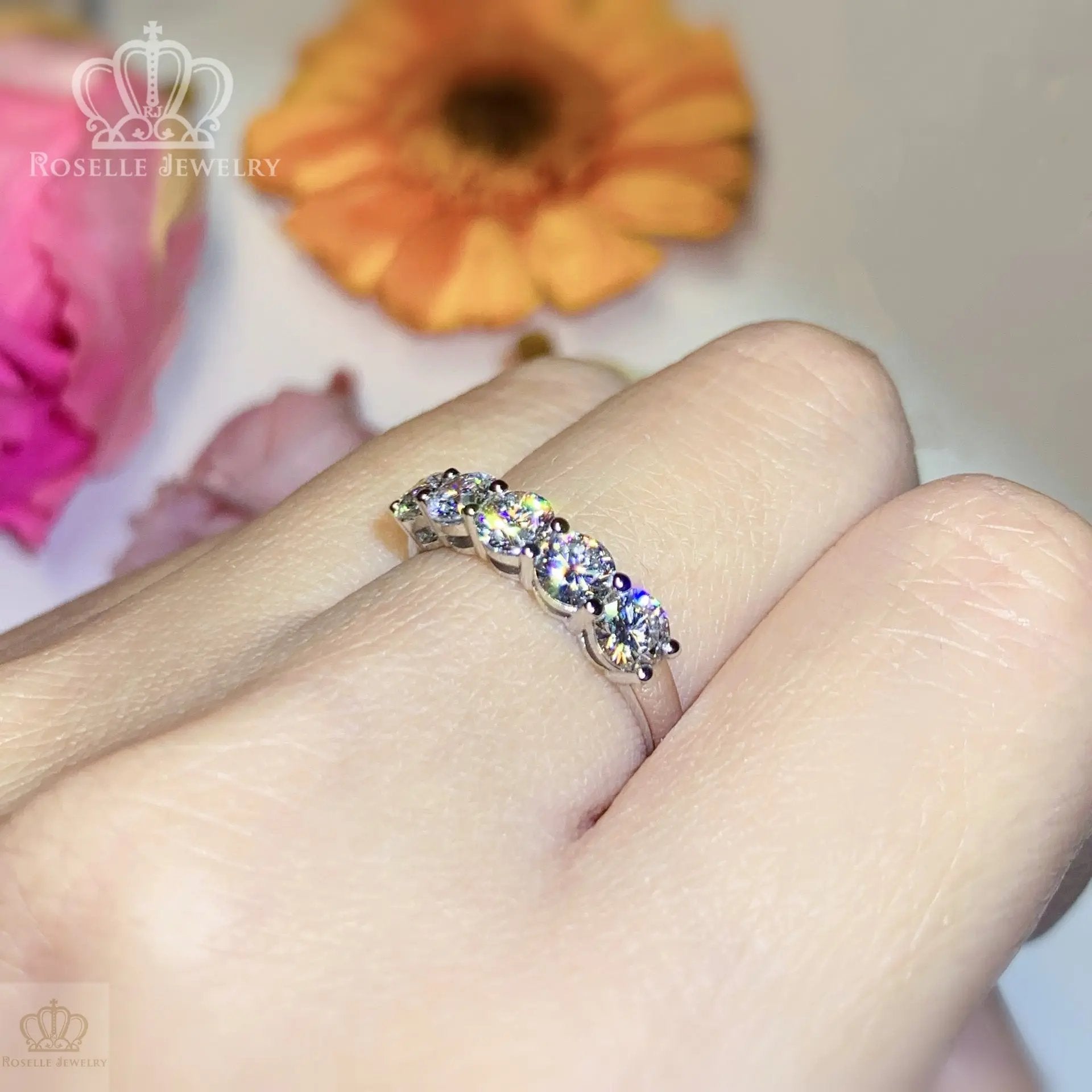 1.25CTW Five Stone Half Eternity Wedding Ring - LGR016 - Roselle Jewelry