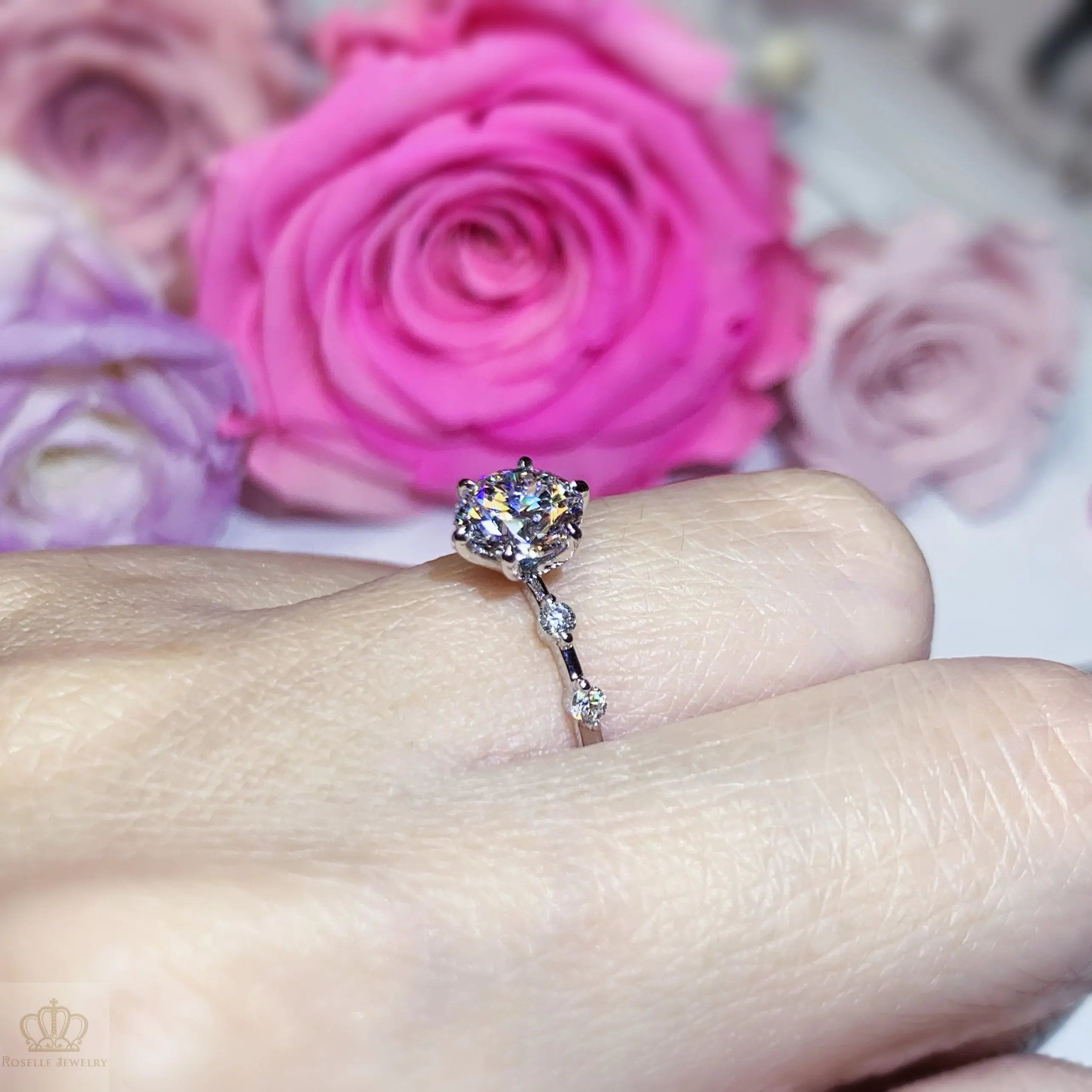 1.21CTW Lab Grown Side Stone Diamond Engagement Ring - LGR015 - Roselle Jewelry