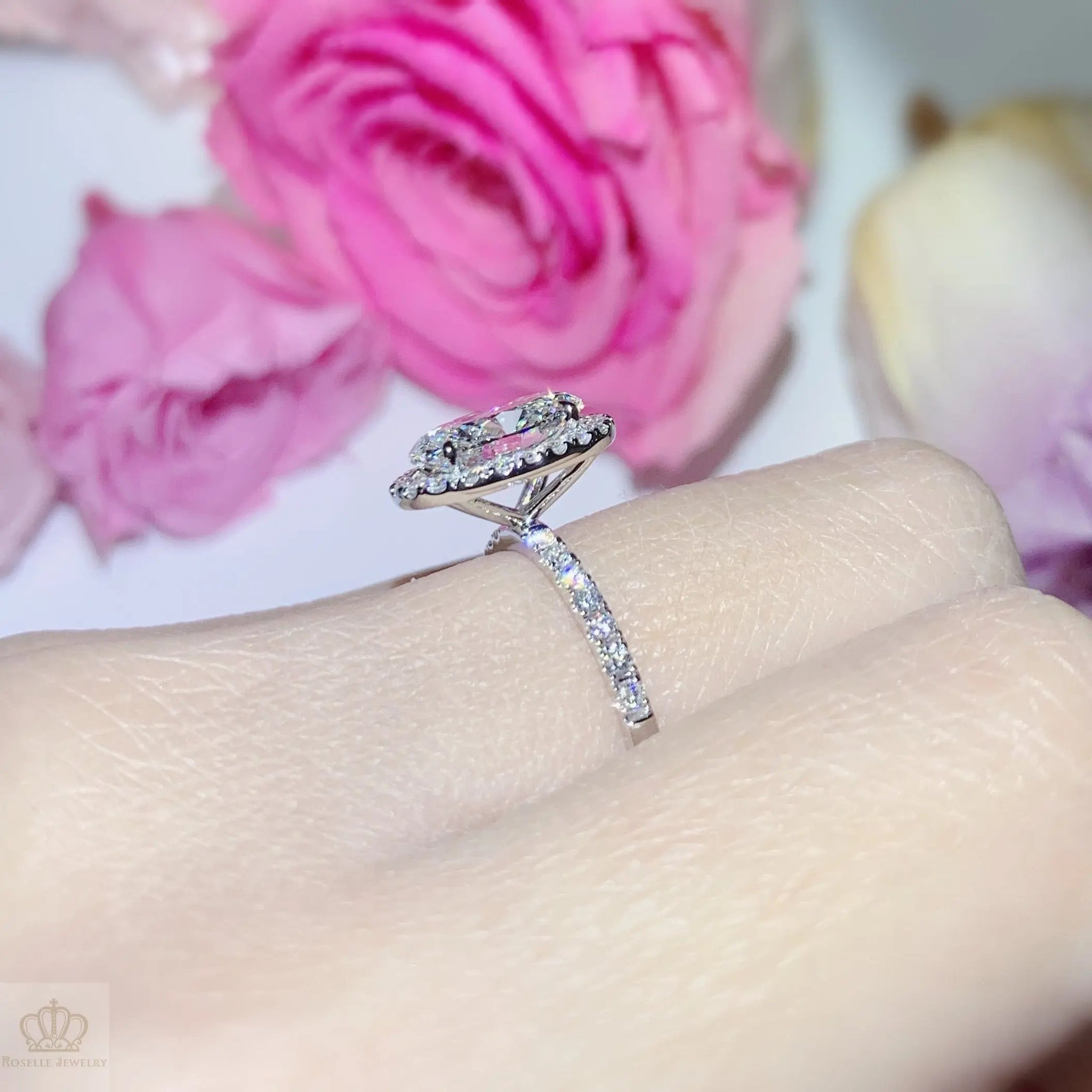 Oval Lab Grown With Side Stone Halo Engagement Diamond Ring - LGR021 CHARLISA™