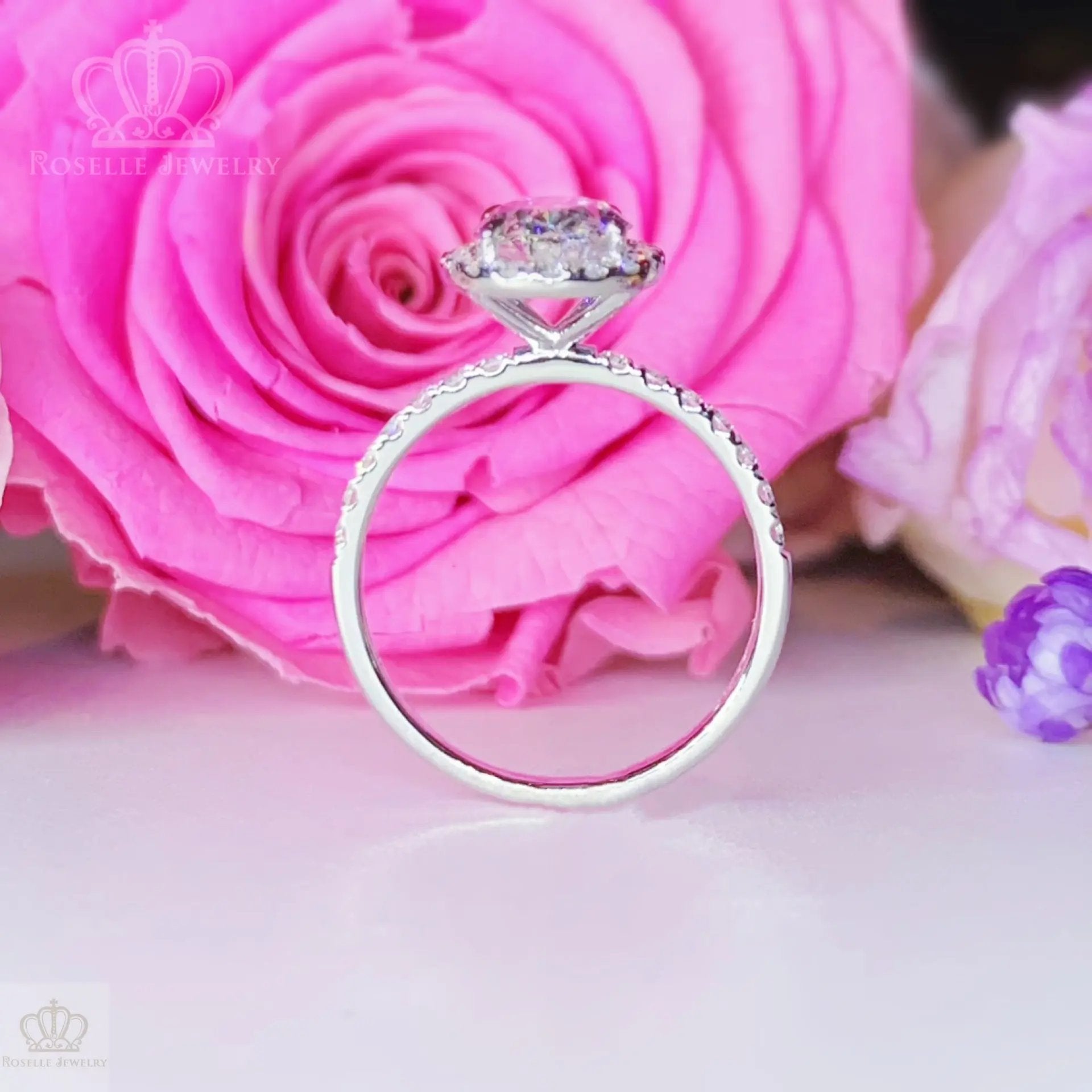 Oval Lab Grown With Side Stone Halo Engagement Diamond Ring - LGR021 CHARLISA™