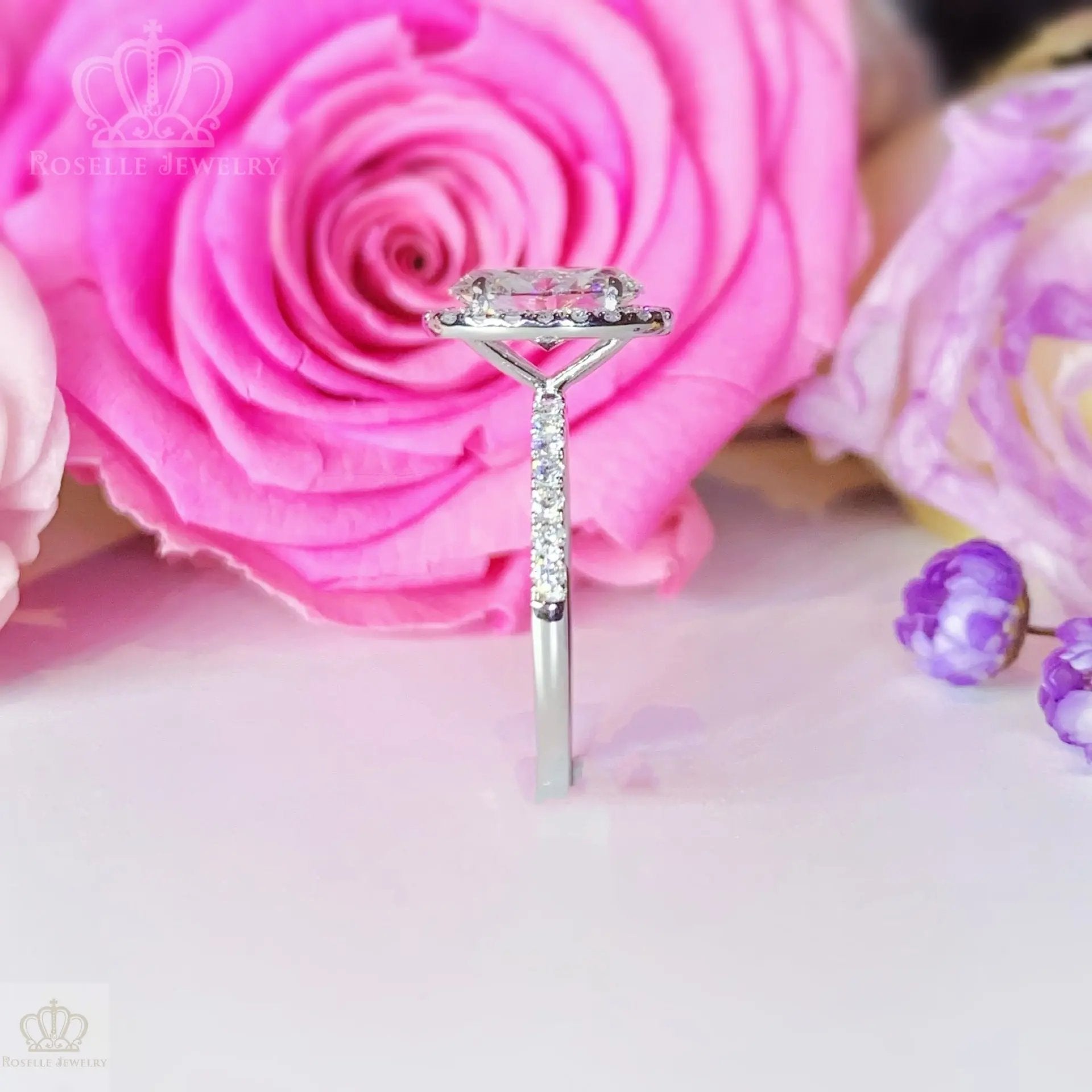 Oval Lab Grown With Side Stone Halo Engagement Diamond Ring - LGR021 CHARLISA™