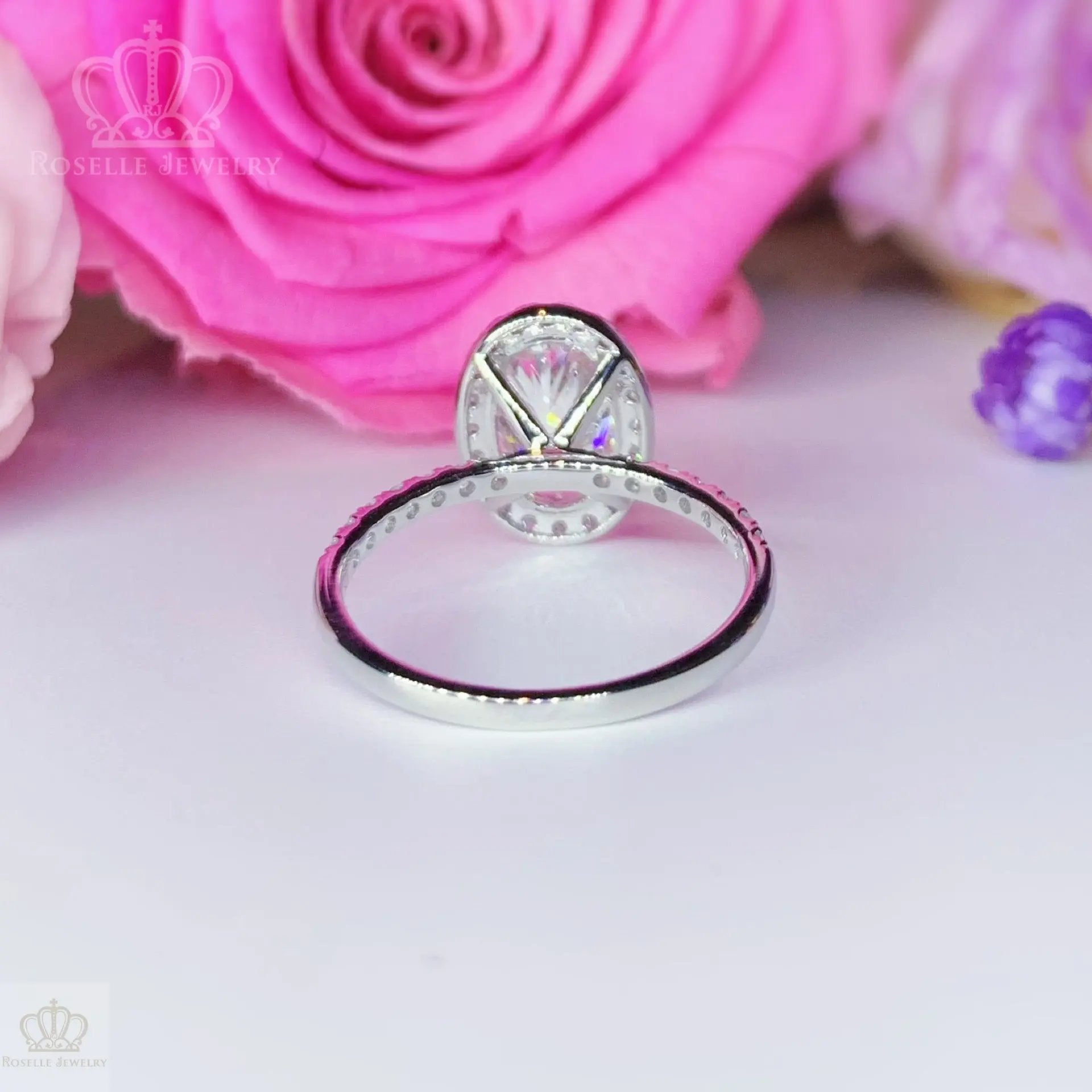 Oval Lab Grown With Side Stone Halo Engagement Diamond Ring - LGR021 CHARLISA™