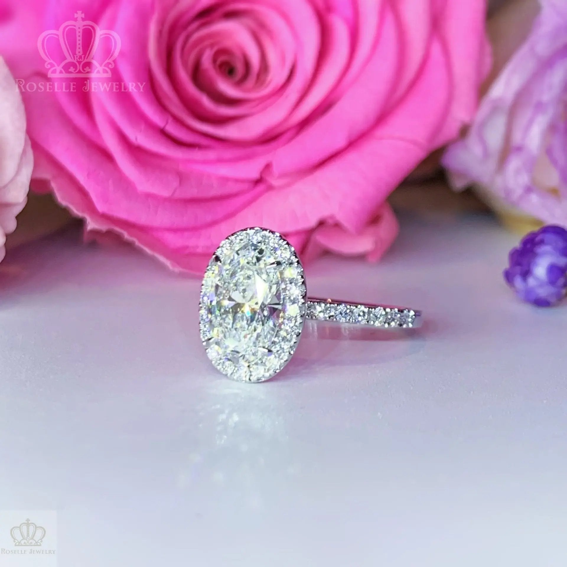 Oval Lab Grown With Side Stone Halo Engagement Diamond Ring - LGR021 CHARLISA™