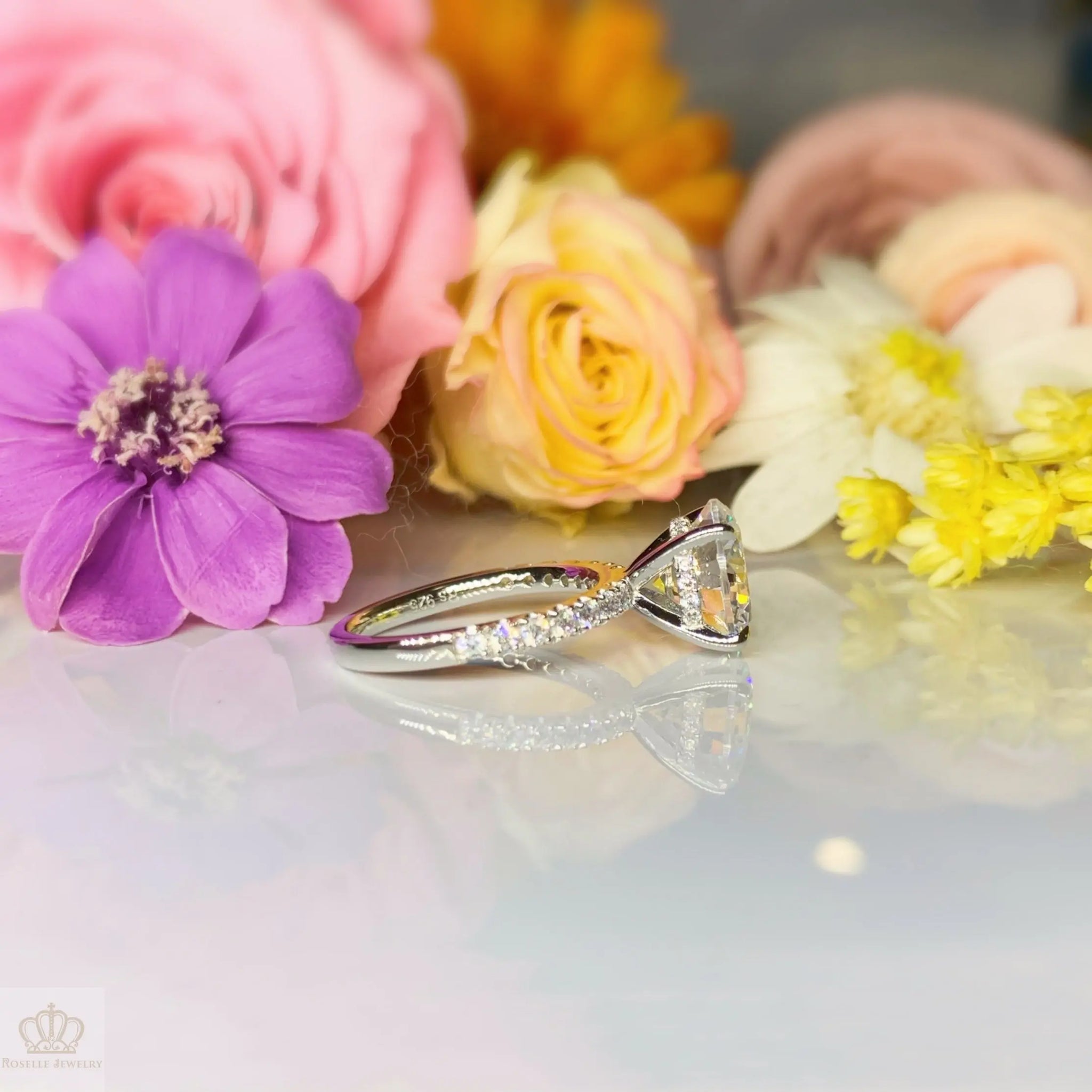 4.00CT Four Prong Side Stone Engagement Ring - T2 - Roselle Jewelry