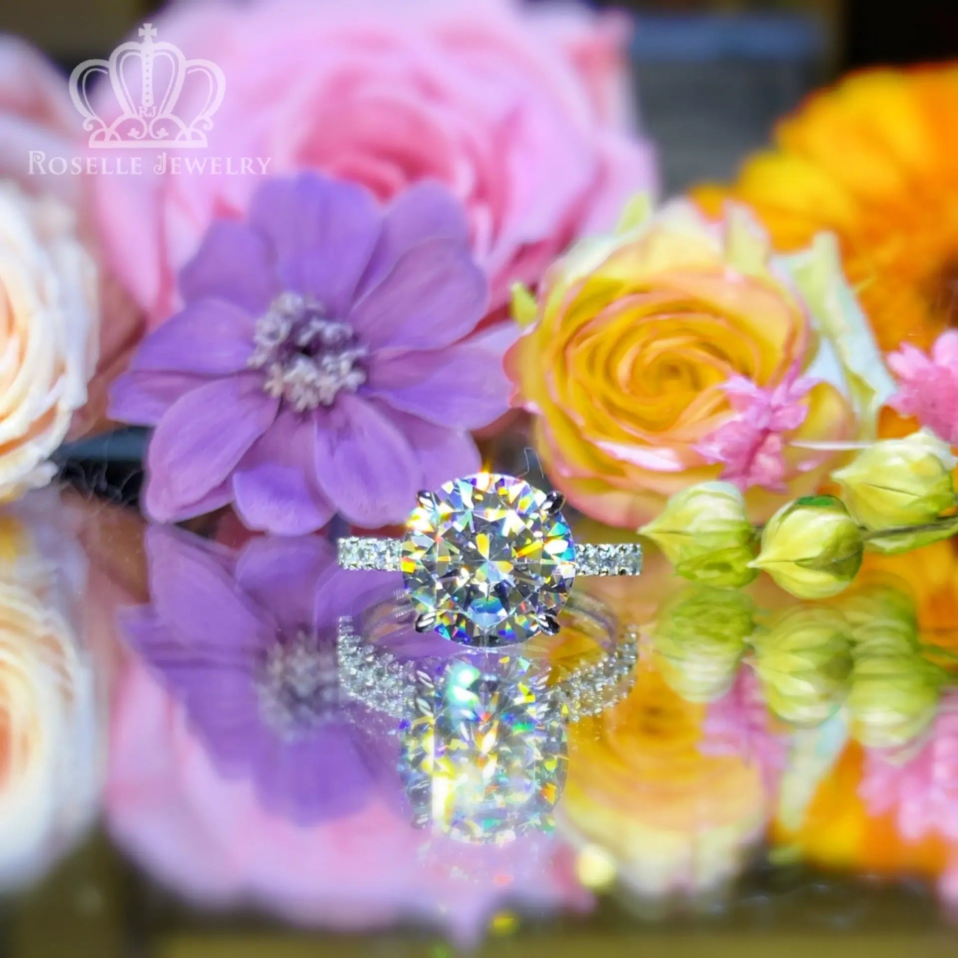 4.00CT Four Prong Side Stone Engagement Ring - T2 - Roselle Jewelry