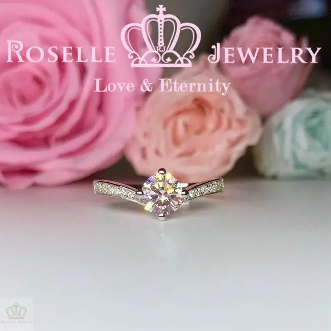 V Shape Side Stone Engagement Ring - T21 - Roselle Jewelry