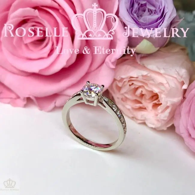 Four Prong Side Stone Engagement Ring - T22 - Roselle Jewelry