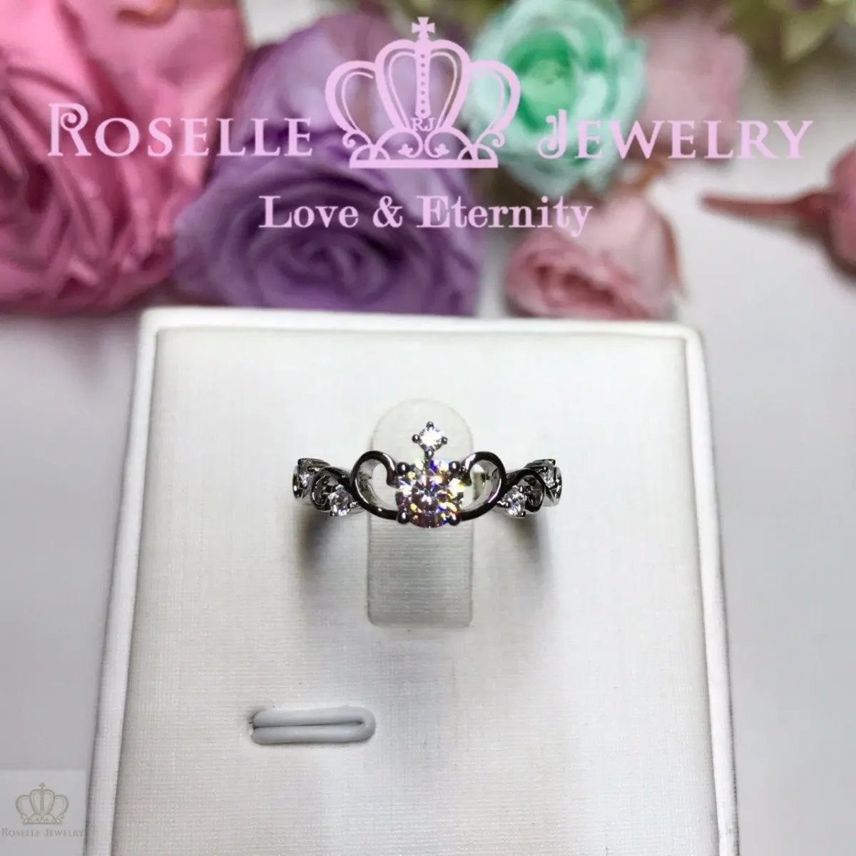 Crown Side Stone Engagement Ring - TN1 - Roselle Jewelry