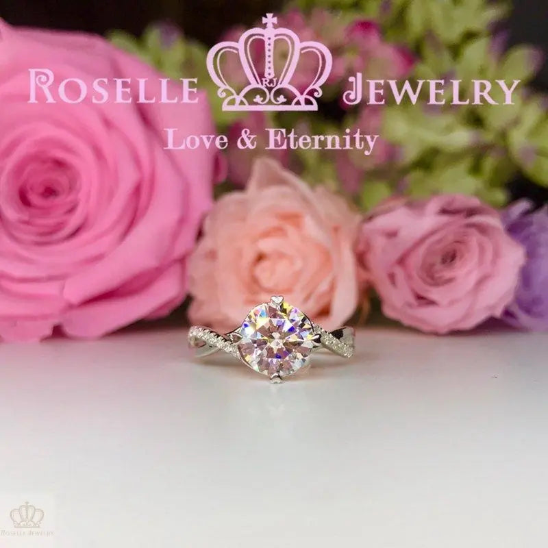 Four Prong Twist Side Stone Engagement Ring - T6 - Roselle Jewelry