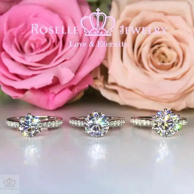 Six Prong Side Stone Engagement Ring - T12 - Roselle Jewelry