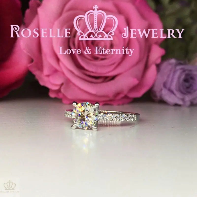 Four Prong Side Stone Engagement Ring - T4 - Roselle Jewelry