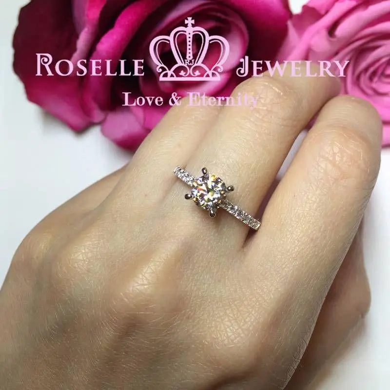 Four Prong Side Stone Engagement Ring - T4 - Roselle Jewelry