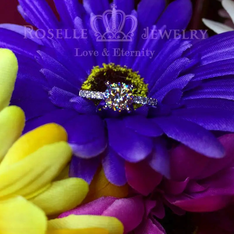 Four Prong Side Stone Engagement Ring - T4 - Roselle Jewelry