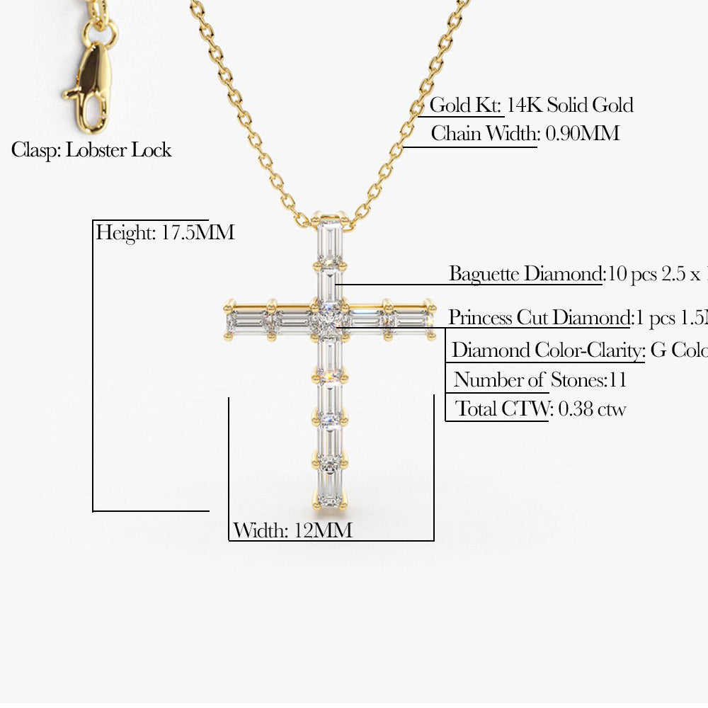 OBFJ1831 - Baguette Diamond Cross necklace in selectable metal and diamond options - Roselle Jewelry view 5