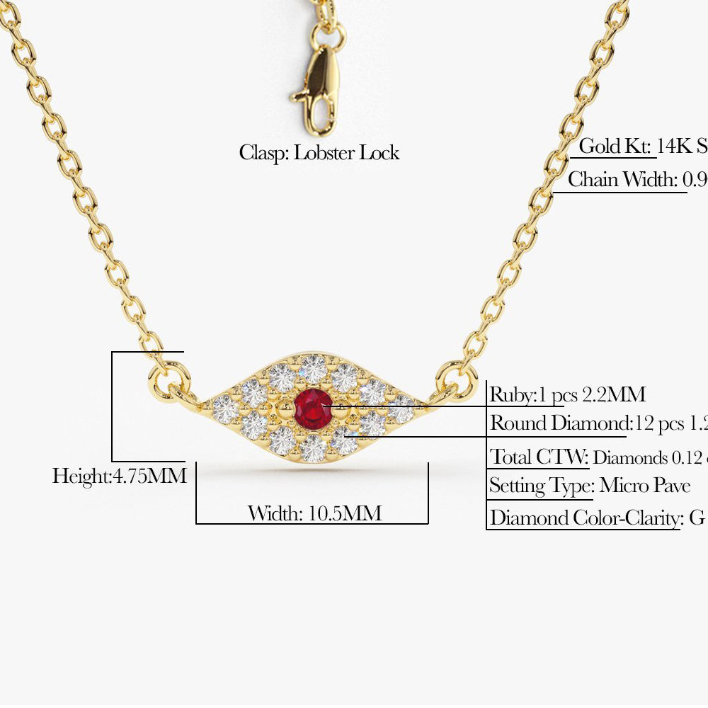 OBFJ1857 - Diamond and Ruby Evil Eye Necklace necklace in selectable metal and diamond options - Roselle Jewelry view 5