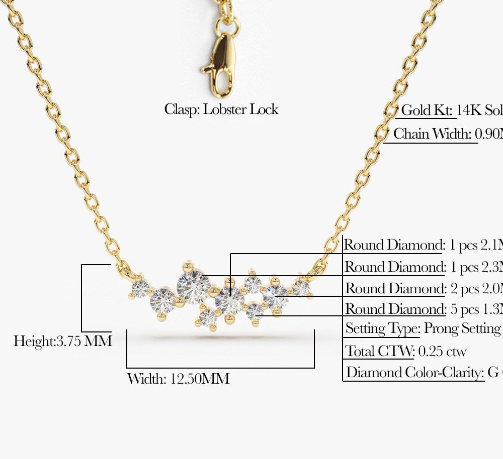 OBFJ1645 - 14K Gold Nine Diamond Cluster Necklace 5
