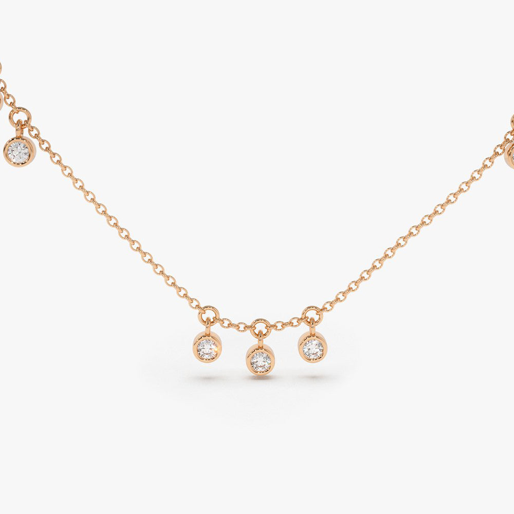 OBFJ1759 - 9 Diamond Dangle Necklace necklace in selectable metal and diamond options - Roselle Jewelry view 4