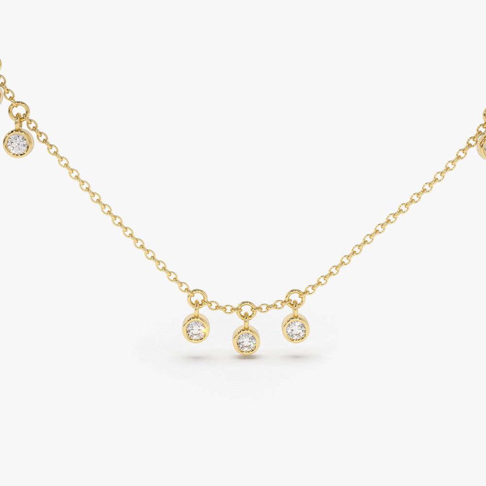 OBFJ1759 - 9 Diamond Dangle Necklace necklace in selectable metal and diamond options - Roselle Jewelry view 1