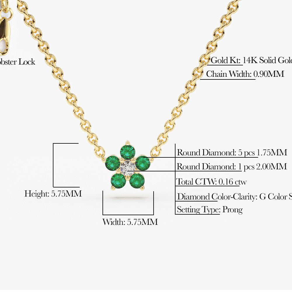 OBFJ1842 - Emerald and Diamond Flower Charm Necklace necklace in selectable metal and diamond options - Roselle Jewelry view 3