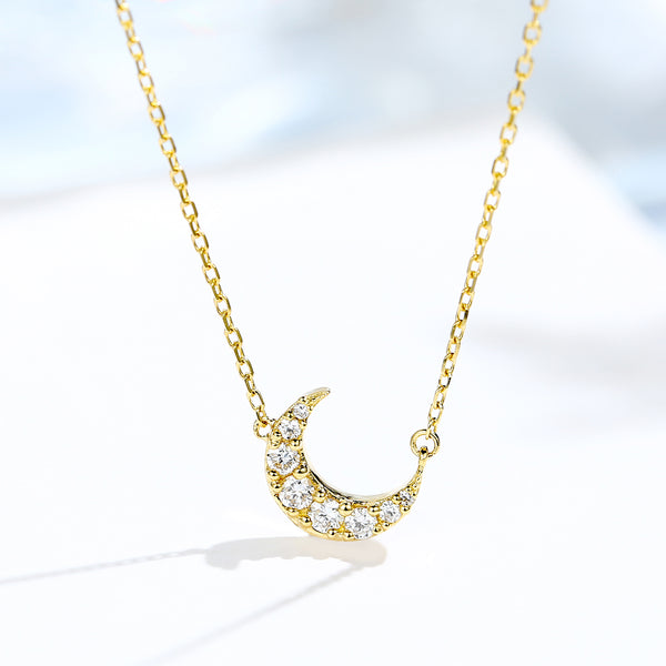 Simple and Elegant moon Diamond Pendant Necklace- CN002