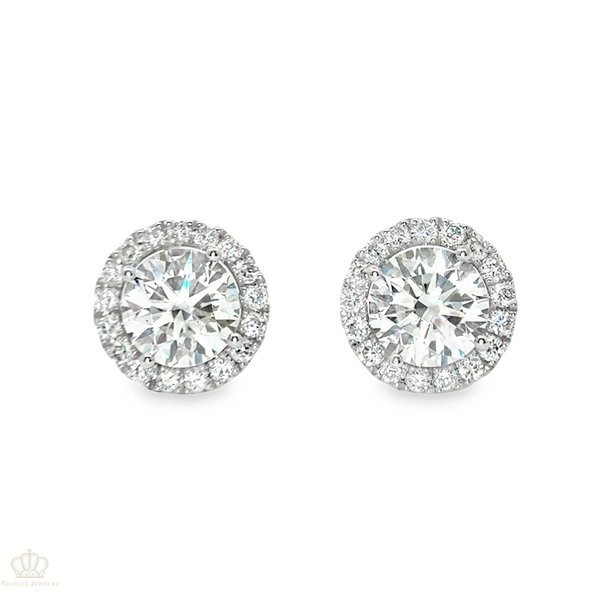 Lab Grown Diamond Halo Earrings - LE303 With 18K White Gold Roselle Jewelry