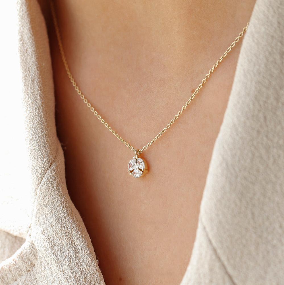 OBFJ1798 - Marquise Diamond Cluster Necklace necklace in selectable metal and diamond options - Roselle Jewelry view 2