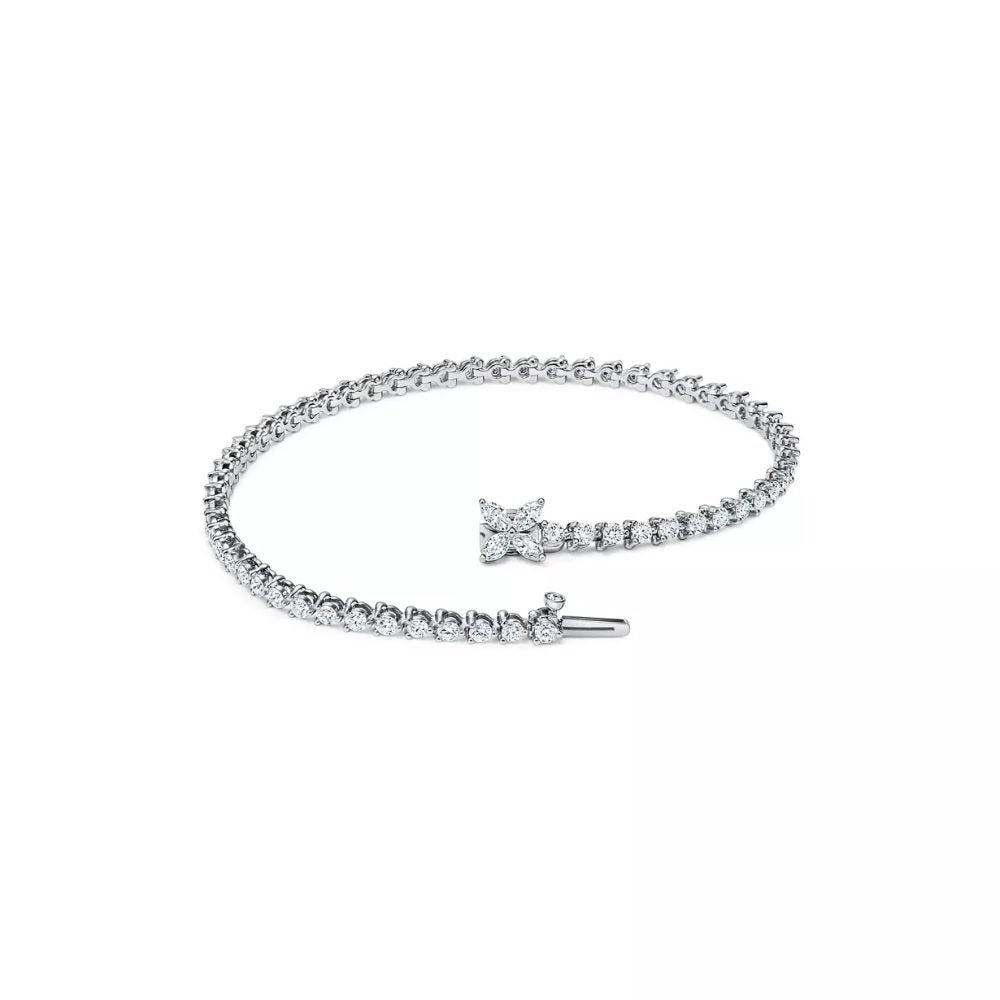 LBT001 - Marquise Cluster Floral Round Diamond Tennis Bracelet
