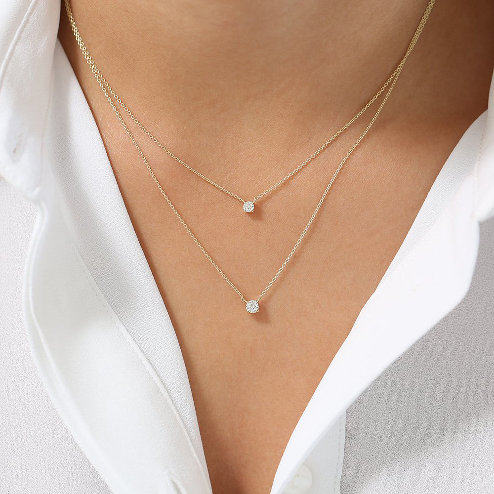 OBFJ0205 - 14K Rose Gold Prong Setting Diamond Solitaire Necklace 6