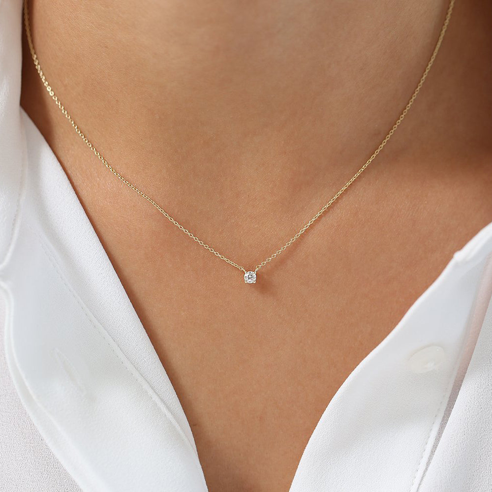 OBFJ0205 - 14K Rose Gold Prong Setting Diamond Solitaire Necklace 8