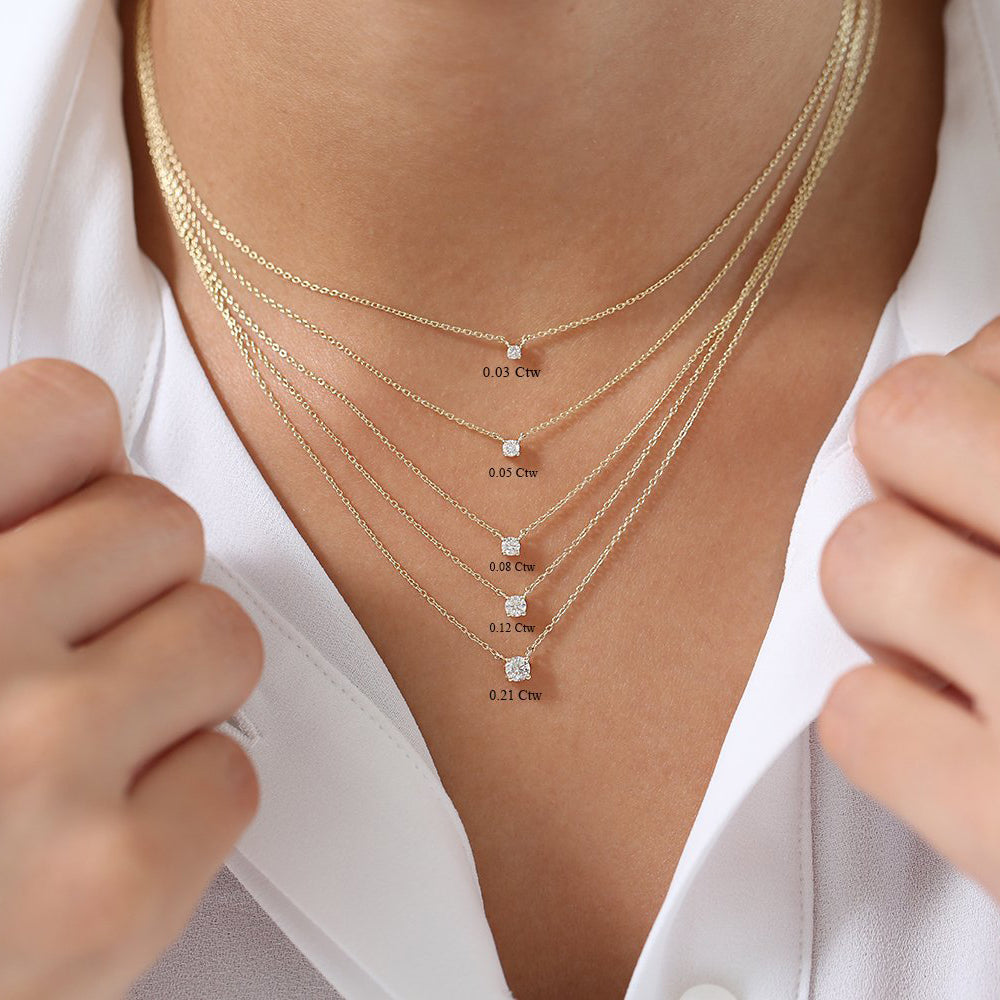 OBFJ0205 - 14K Rose Gold Prong Setting Diamond Solitaire Necklace 3