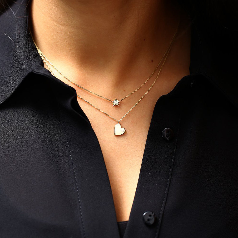 OBFJ1634 - 14K Gold Single Diamond Star Necklace 5