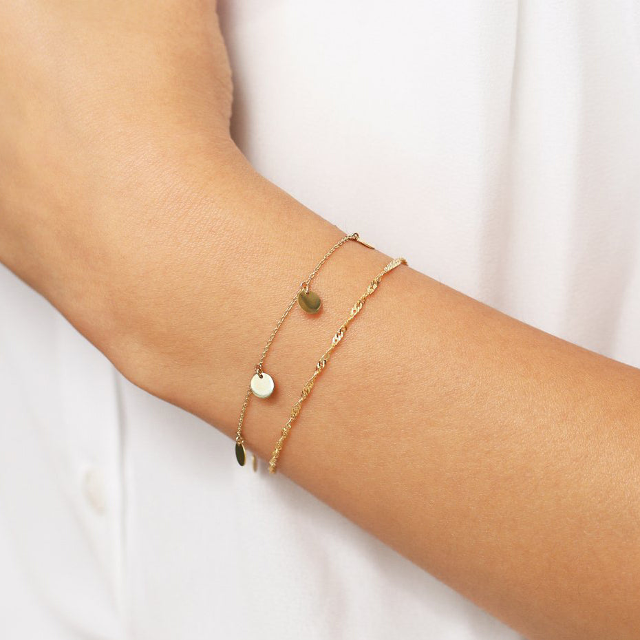 OBFJ1911 - Solid Gold Dangle Disc Bracelet bracelets in selectable metal and diamond options - Roselle Jewelry view 5
