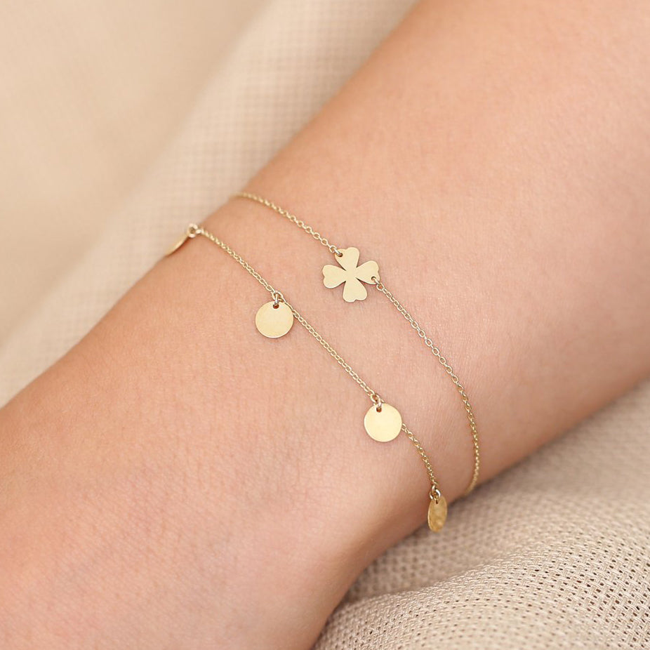 OBFJ1911 - Solid Gold Dangle Disc Bracelet bracelets in selectable metal and diamond options - Roselle Jewelry view 2