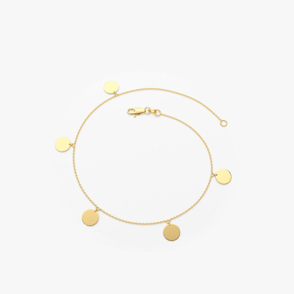 OBFJ1911 - Solid Gold Dangle Disc Bracelet bracelets in selectable metal and diamond options - Roselle Jewelry view 8